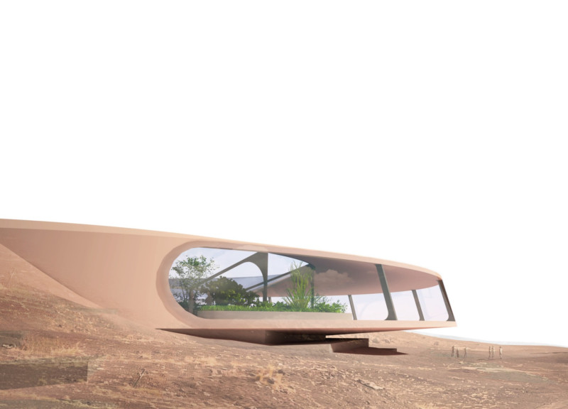 Ring-Shaped Structure with Colored Concrete Set Within the Icelandic Landscape