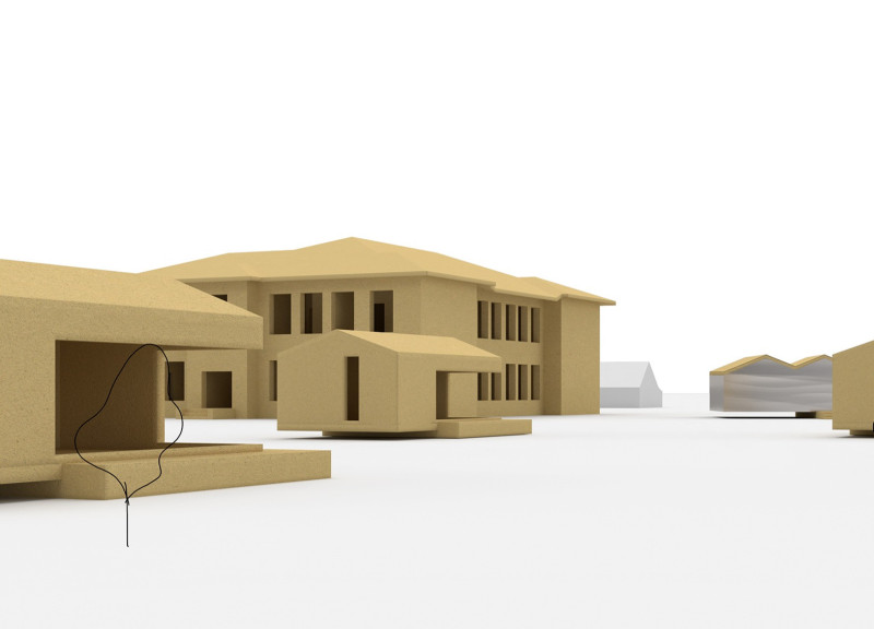 Glass-Faced Community Hub with Wooden Additions and Sustainable Guest Accommodations