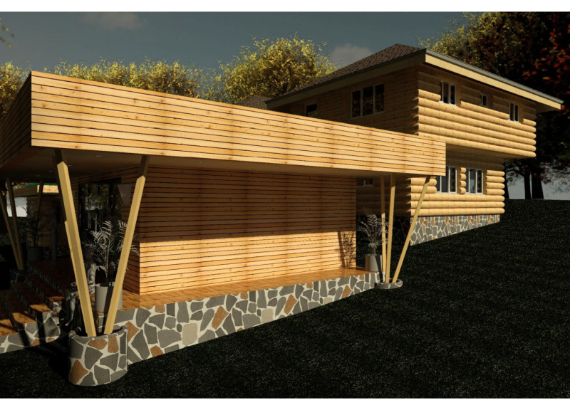 Cantilevered Roofs and Pine Logs Form a Sustainable Lakeside Retreat