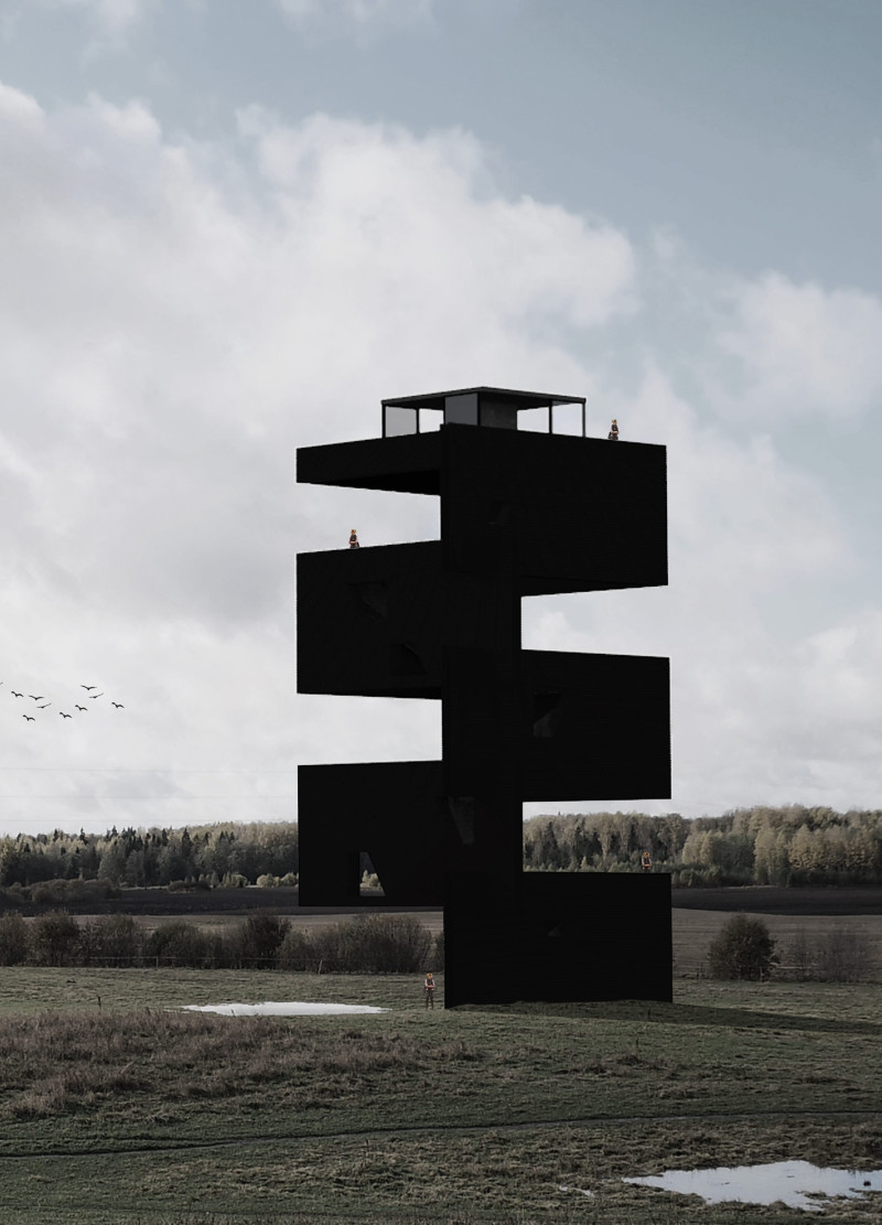 Black Steel and Dark Wood Elevation Observing the Natural Landscape