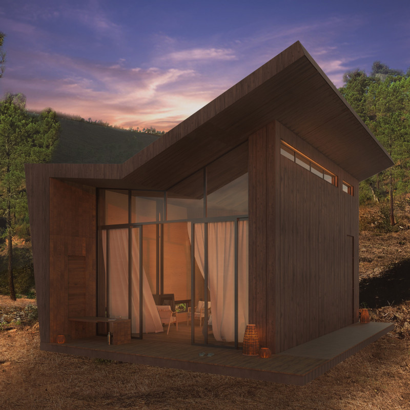 Natural Wood Integration and Photovoltaic Efficiency in Serene Retreat Design