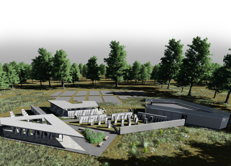 Curvilinear Tombs Surrounded by Diverse Flora in a Tranquil Cemetery Setting