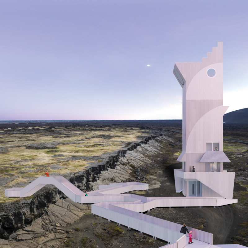 Glulam and Corrugated Metal Folly Enhancing Geothermal Springs Experience