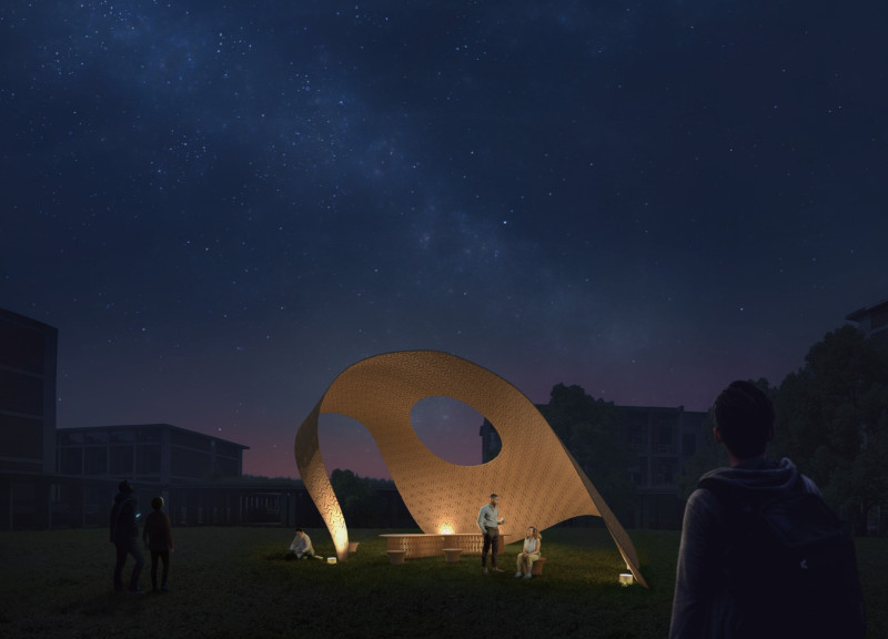 Curved Patterns and Kerf Bending in Cross-Laminated Timber Pavilion