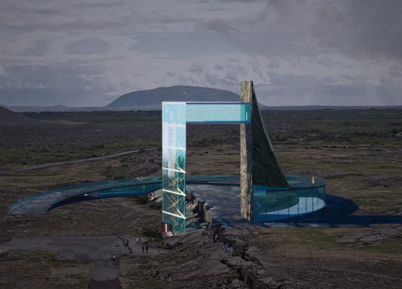 Observatory Towers of Glass and Rock Overlooking Tectonic Landscapes