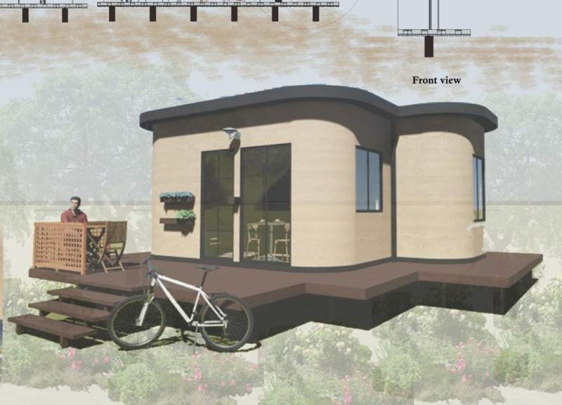 Recycled Euro Pallet Home with Integrated Solar Panels and Green Spaces