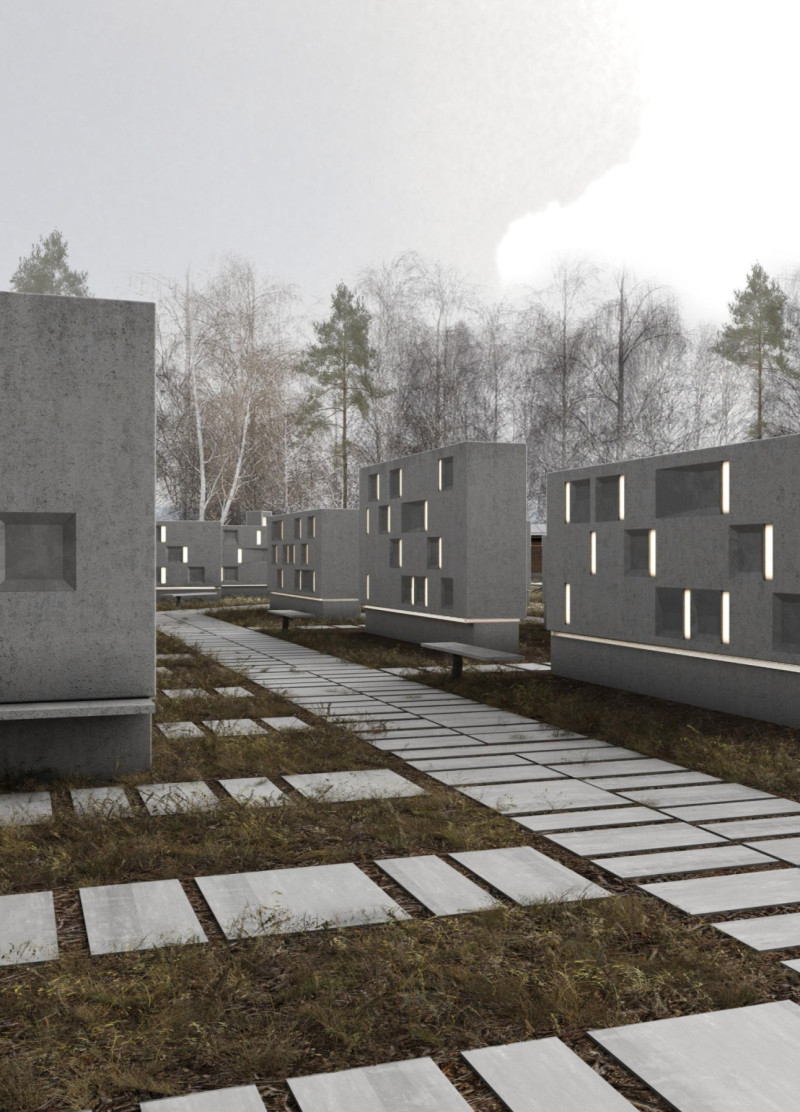 Natural Light and Concrete Unity in a Tranquil Memorial Space