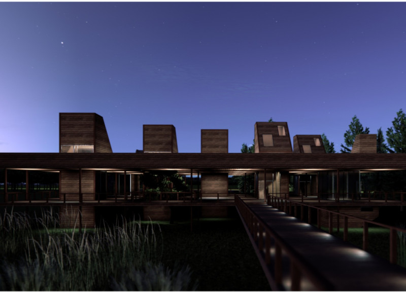 Elliptical Roofs and Steel Columns Emphasizing Connection to Nature