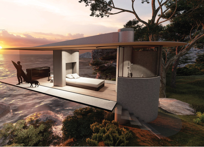 Rotating Glass Box with Multifunctional Column for Compact Living