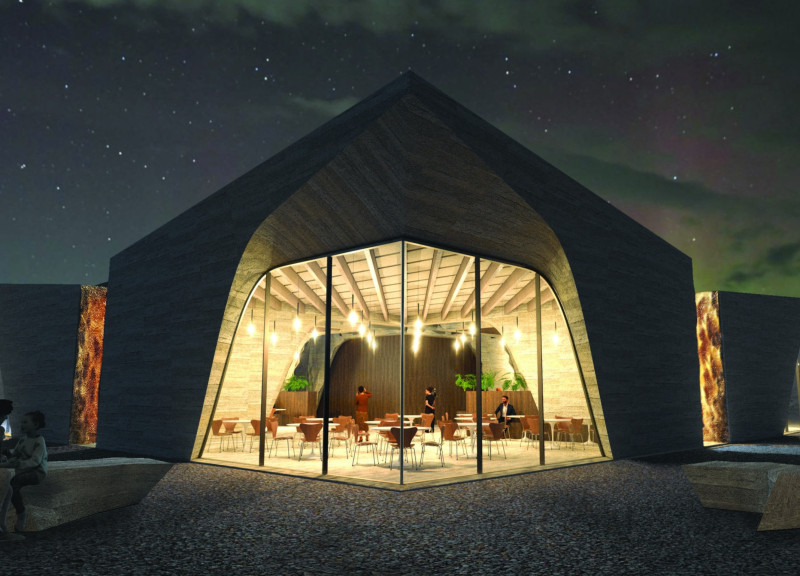 Fissure-Inspired Design Utilizing Rammed Earth and Charred Wood in a Multifunctional Community Space