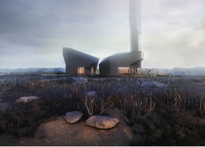 Basalt-Inspired Structure with Scorched Larch and Geothermal Features