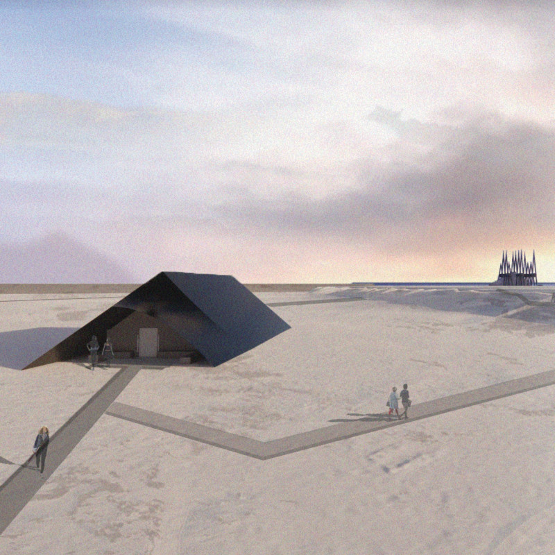 Concrete Tower Anchored to Tectonic Plates with Community Fire Gatherings