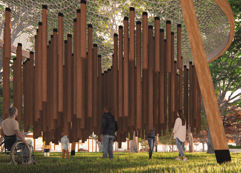 Soundscape Pavilion with Hollowed Wood Elements