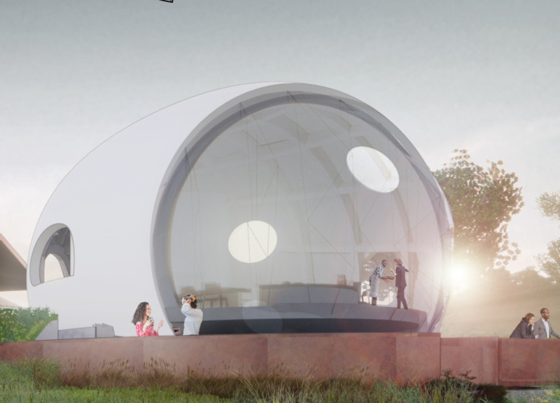 Circular Structure with Expansive Views and Cobblestone Details