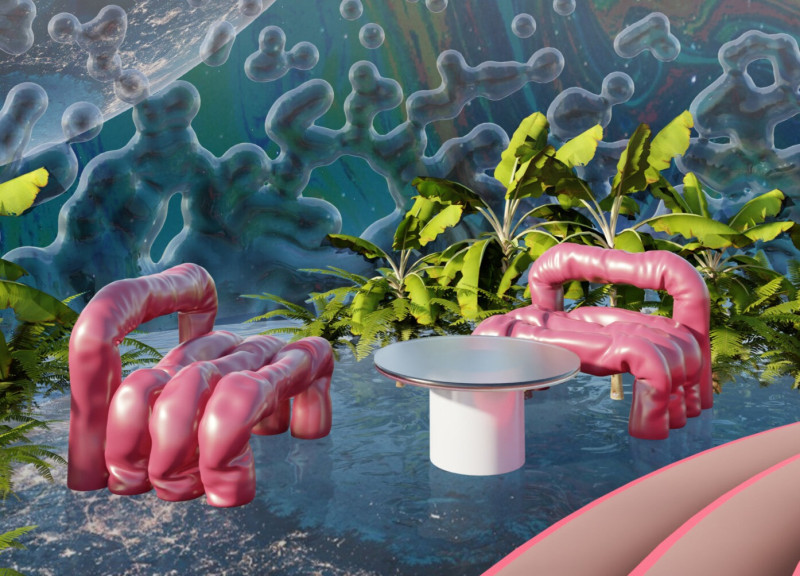 Floating Dreamscape with Soap Bubbles and Water Surfaces in a Utopian Home