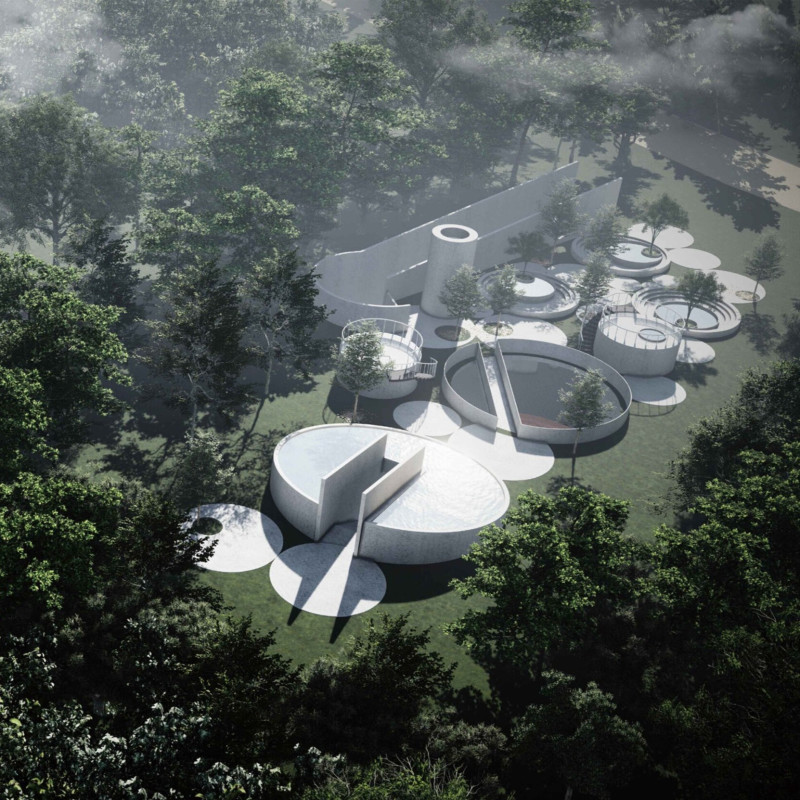 Circular Reflections in Light and Water at a Memorial Space