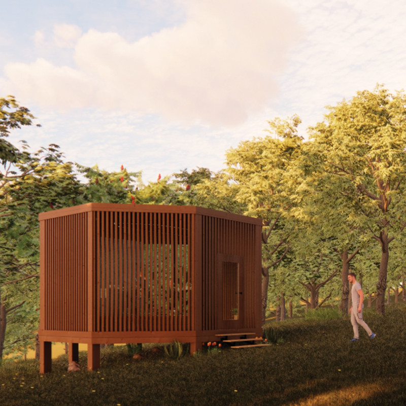 Meditative Retreat with Vertical Wood Slats and Natural Light