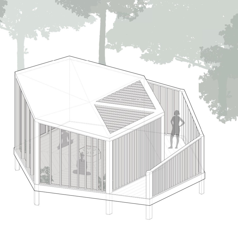 Timber Stud Structure with Metal Mesh for Guided Reflection