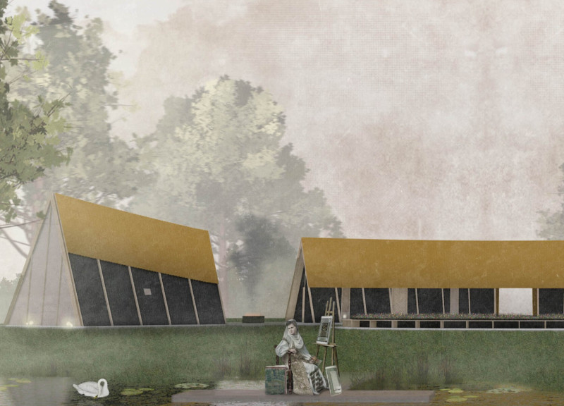 Ochre-Clad Retreat Embracing Charred Timber and a-Frame Design for Artistic Community