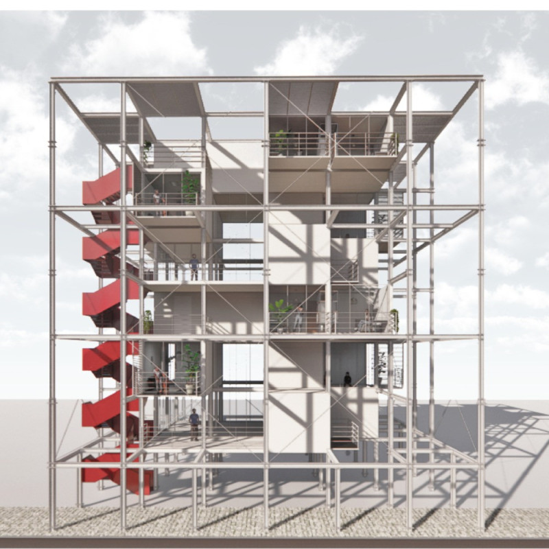 Natural Ventilation and Flexible Layouts in a Community-Focused Modular Structure with Steel and Wood Elements