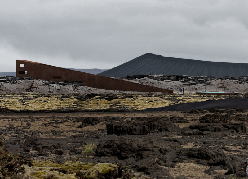 Corten Steel Bridge Integrating Thermal Springs and Tectonic Movement