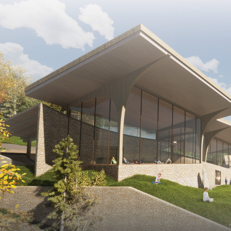 Terraced Concrete Cabins with Green Roofs Embracing Mountain Views