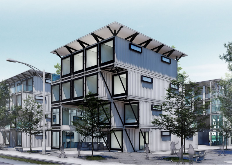 Sustainable Living in Recycled Containers with Integrated Green Spaces