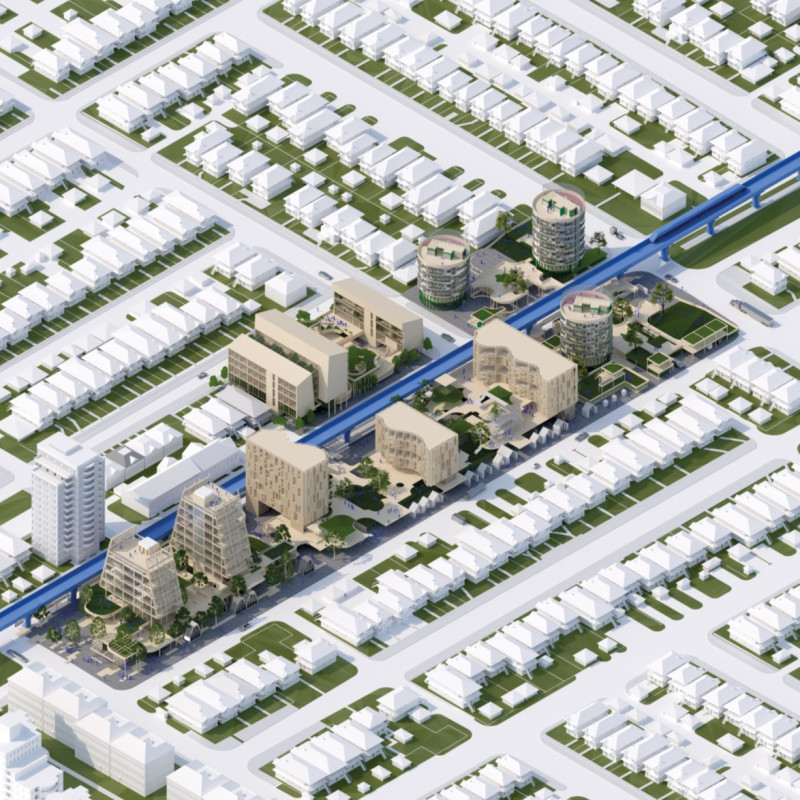 Hydroponic Winter Gardens Integrated with Noise-Reducing Towers in Suburban Living