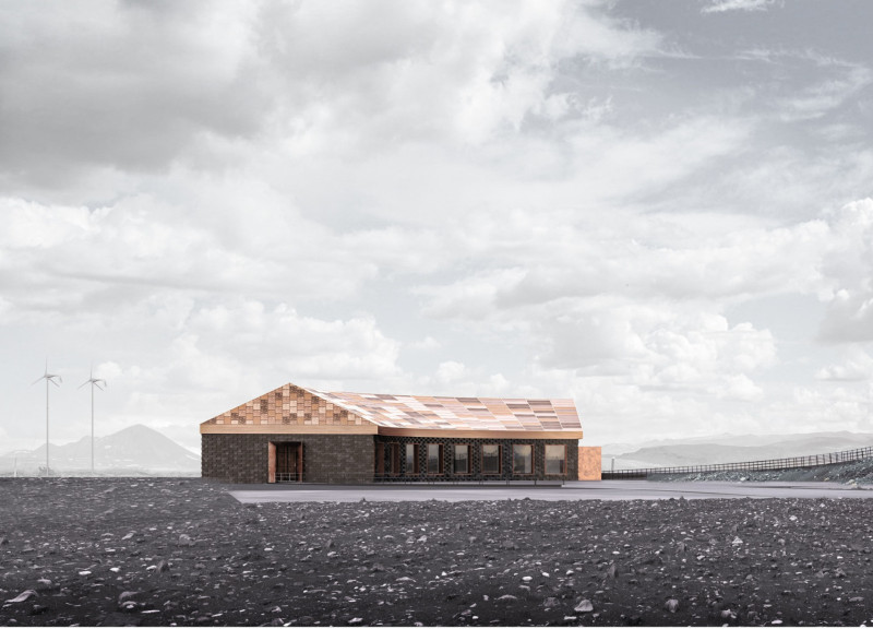 Weaved Brick Facade and Bronze Cladding Nestled in a Volcanic Landscape for a Visitor Center