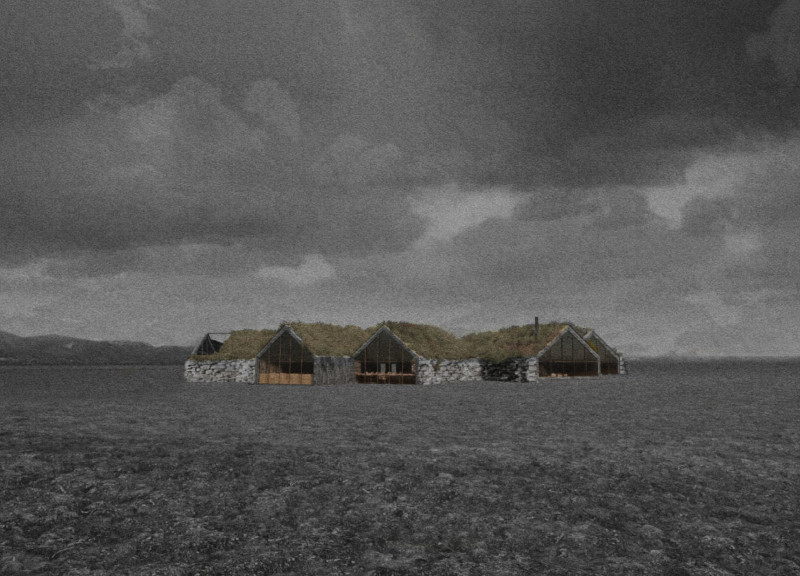 Turf Roofed Cabins Crafted with Carbon Wood and Natural Stone in Iceland's Scenic Landscape