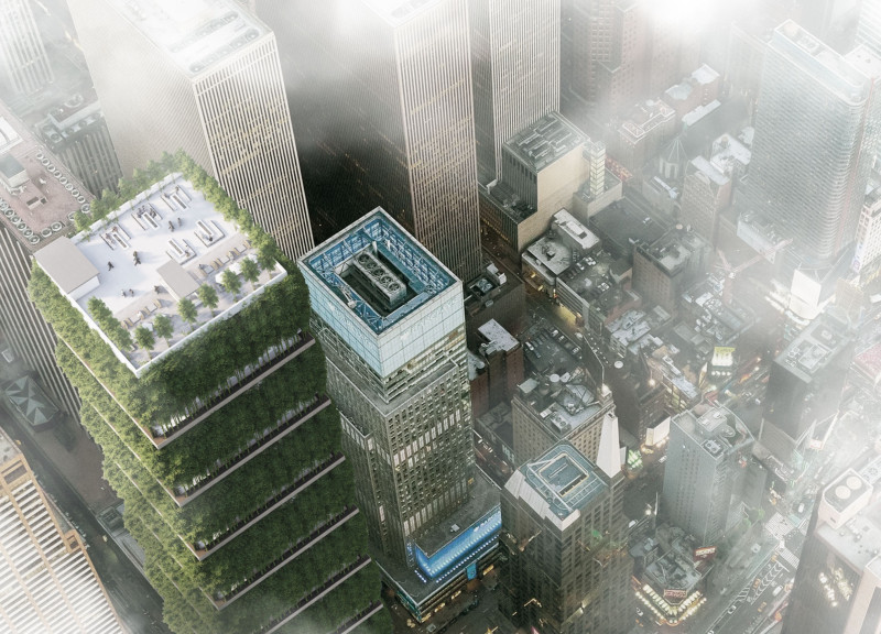 Bamboo Facade with Vertical Community Hubs in Urban Landscape