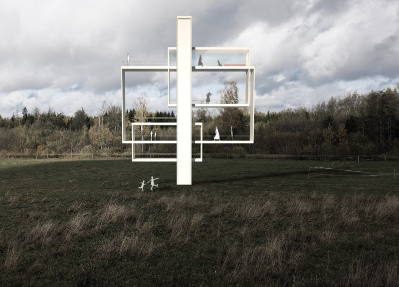 Transparent Steel Frame Tower Integrating Natural Greenery and Wood Finish