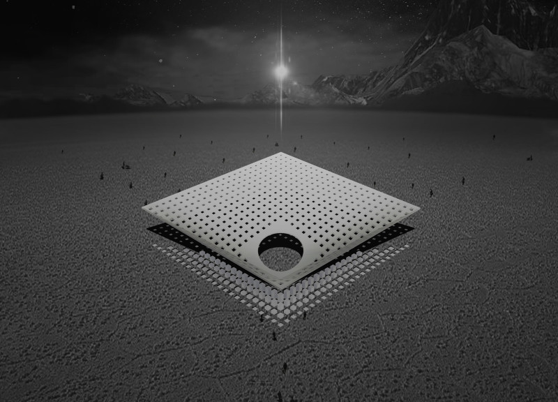 Illuminated Spaces for Reflection in a Pavilion for Extraterrestrial Visitors