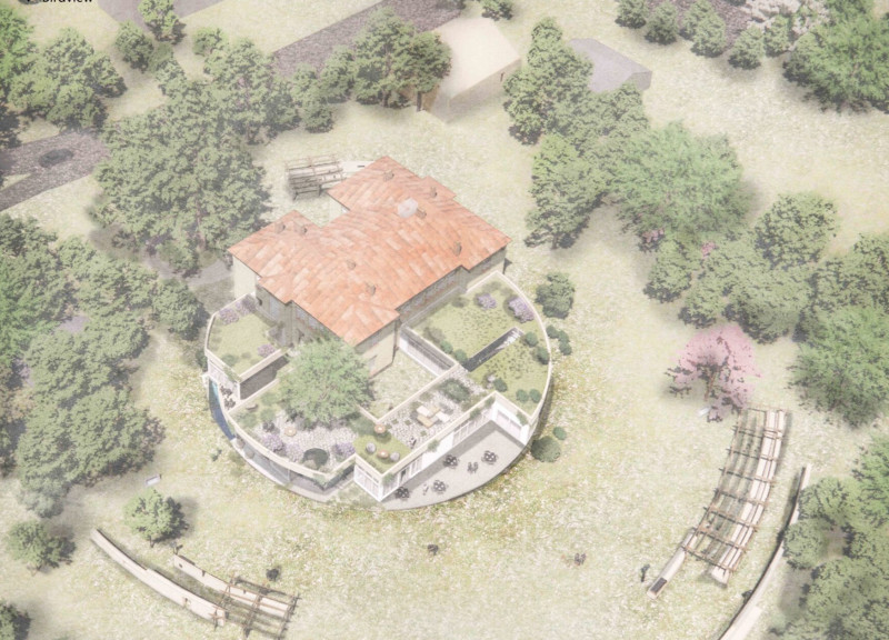 Integrating Fair-Faced Concrete with Natural Brown Elements in a Community Space