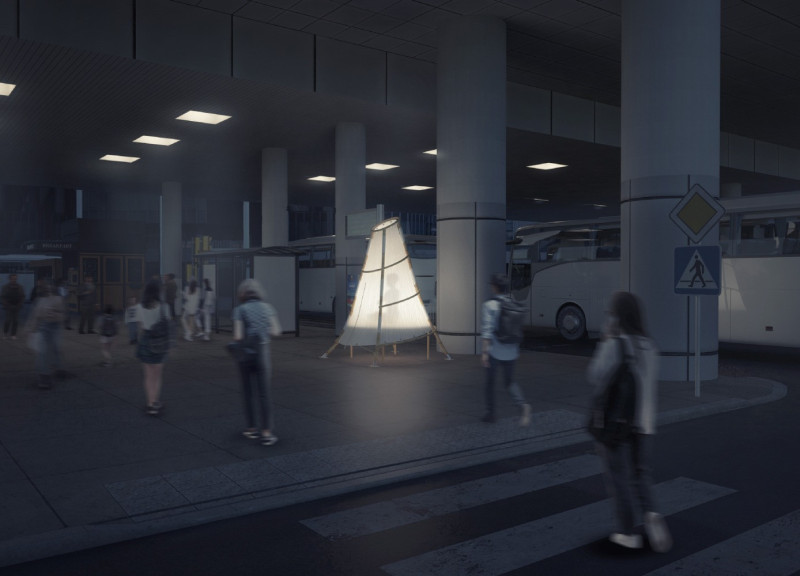 Translucent Fabric Covered Bamboo Retreat for Urban Meditation