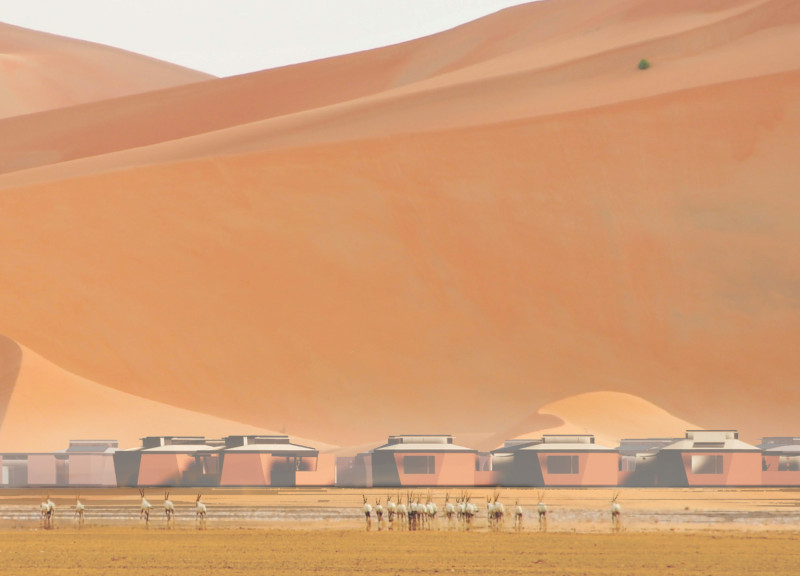 Cross-Laminated Timber Lodges Combining Natural Cooling and Greywater Recycling in Desert Oasis