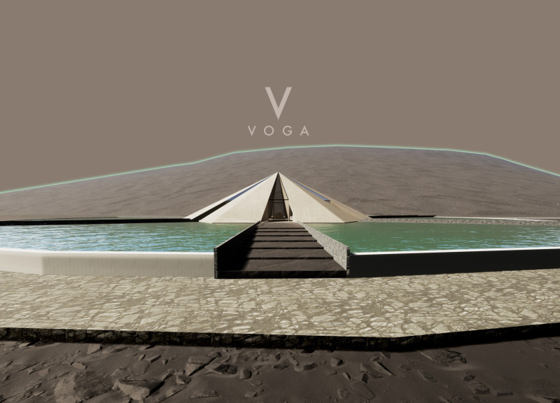 Concrete Pyramid Surrounded by Water Reflecting Mývatn Lake