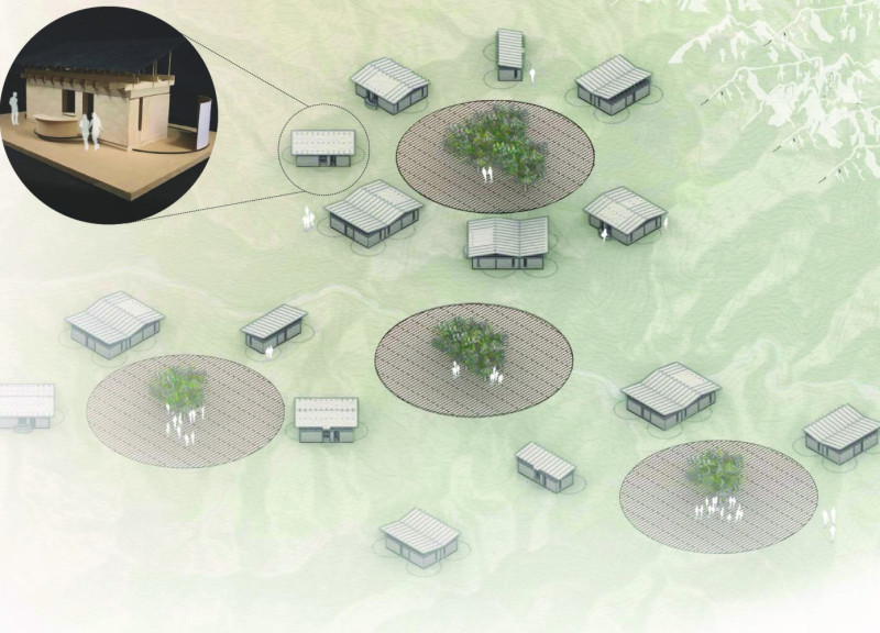 Rammed Earth Shells with Movable Mycelium Walls for Community Living