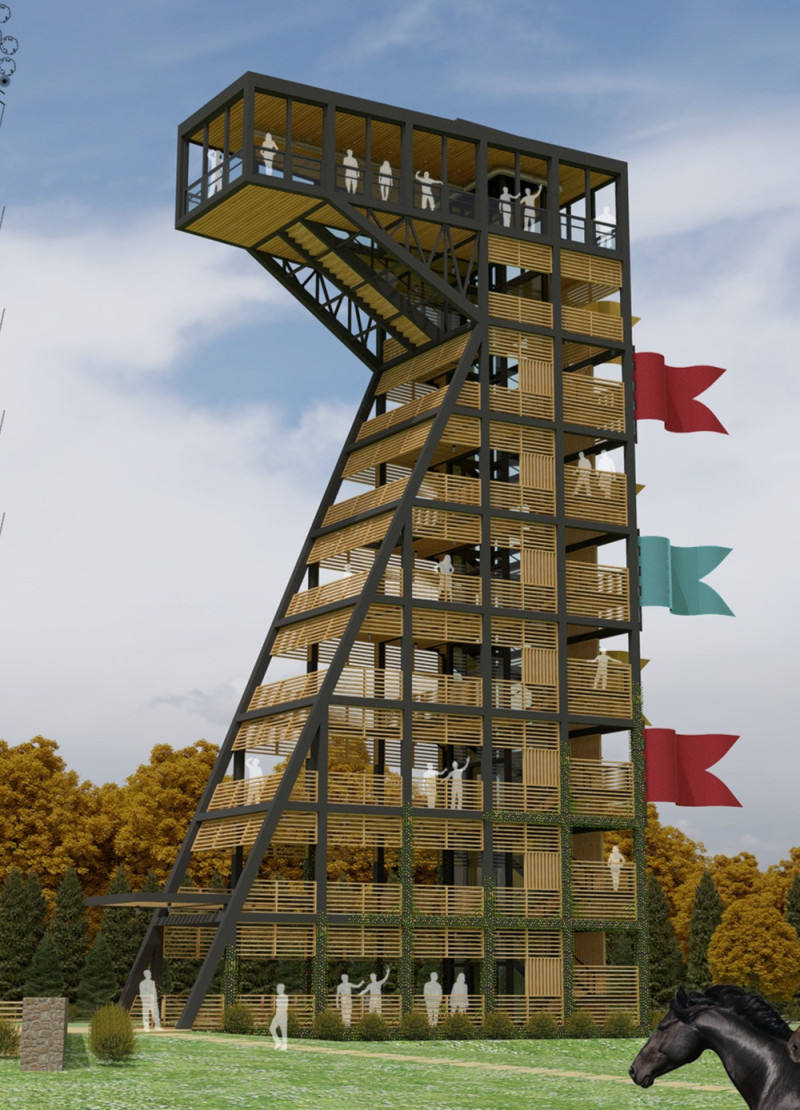 Geothermal Heating and Steel Structure in a Horse-Inspired Observation Tower