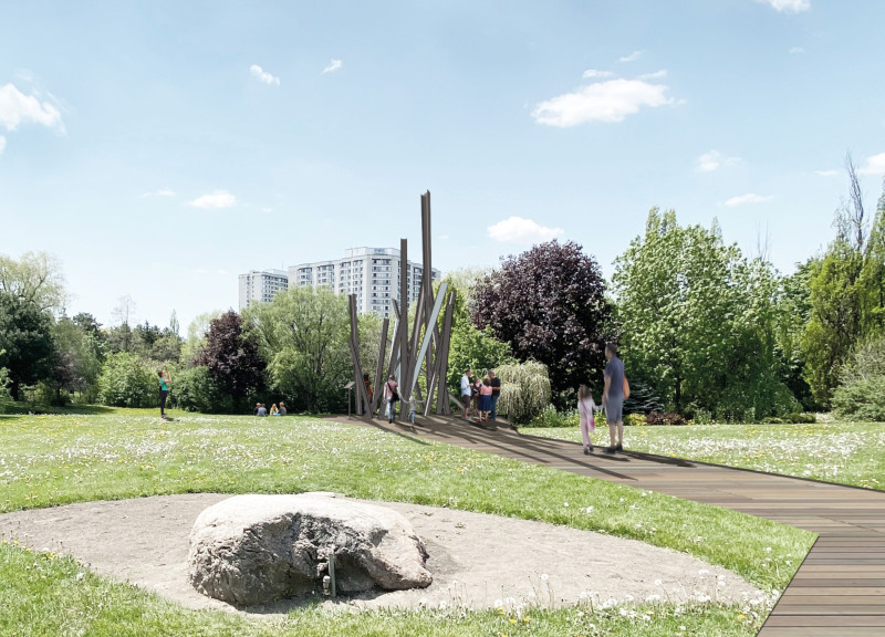 Rough Metal Elements and Chaotic Arrangement in a Memorial for Collective Remembrance