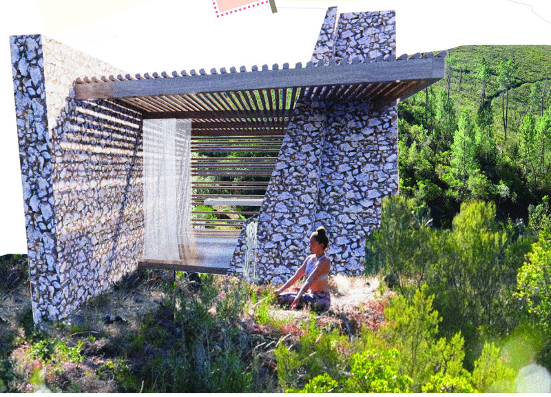 Sculptural Stone Tower with Integrated Grey Water System in a Serene Retreat