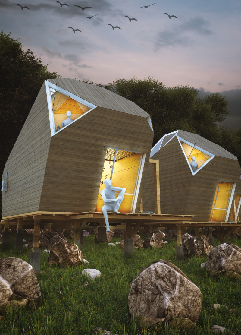 Geometric Cabins Crafted from Wood for Lunar Meditation