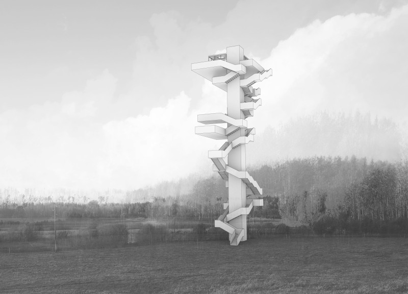 Rhythmic Ascent Through Cantilevered Terraces in a Natural Landscape