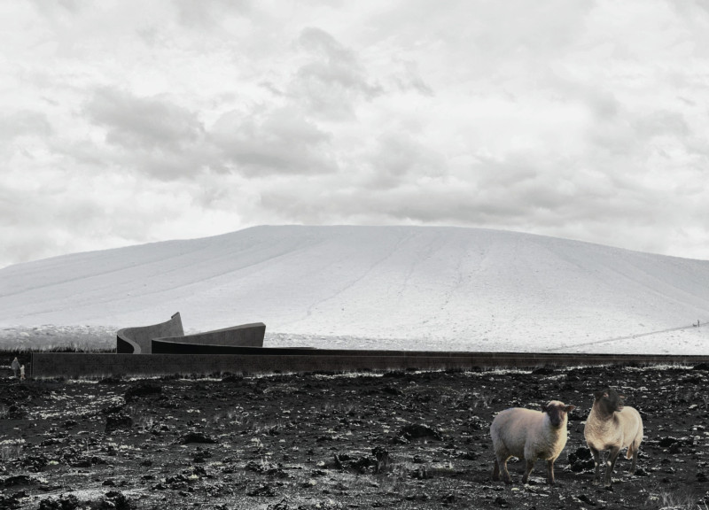 Conical Roof Structure Featuring Laminated Timber and Recycled Concrete at Volcano Base