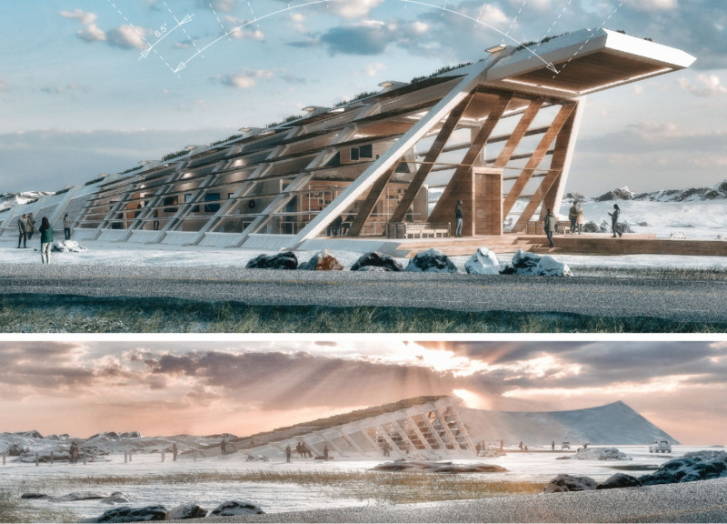 Timber-Clad Pavilion with Green Roof Integrating Natural Terrain