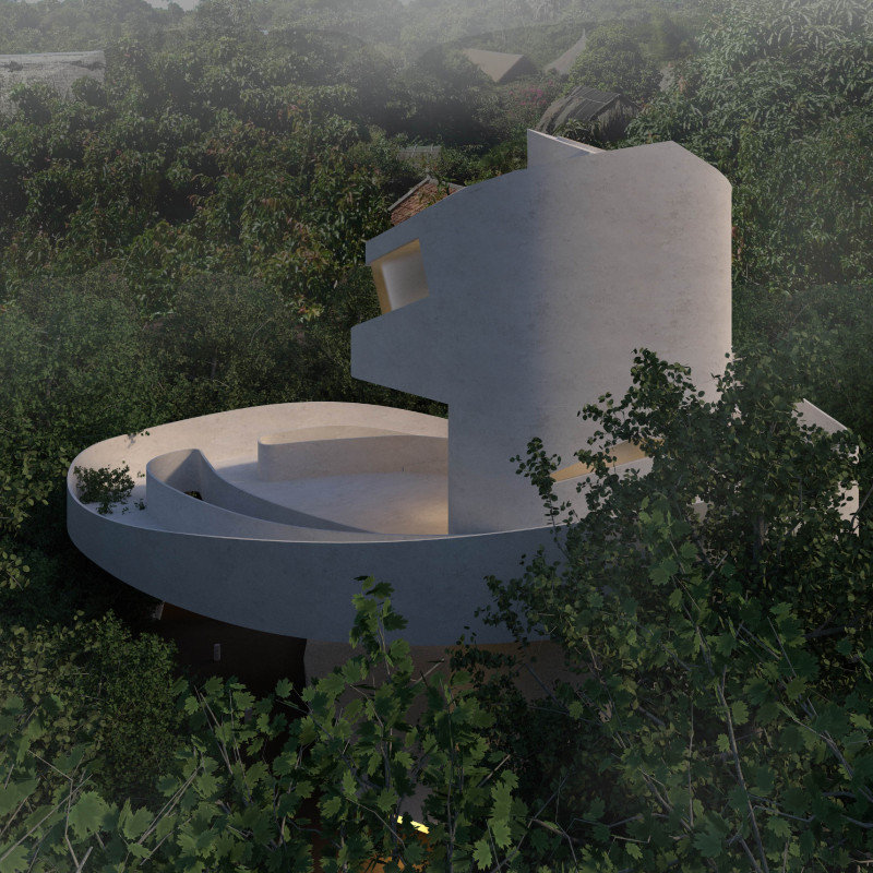 Elevated Pathways Connecting Aerial Yoga Spaces in a Forest Community