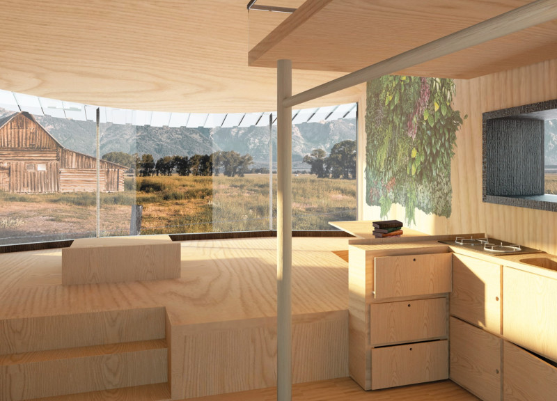 Rainwater-Collecting Home with Recycled Glass and Embedded Furniture