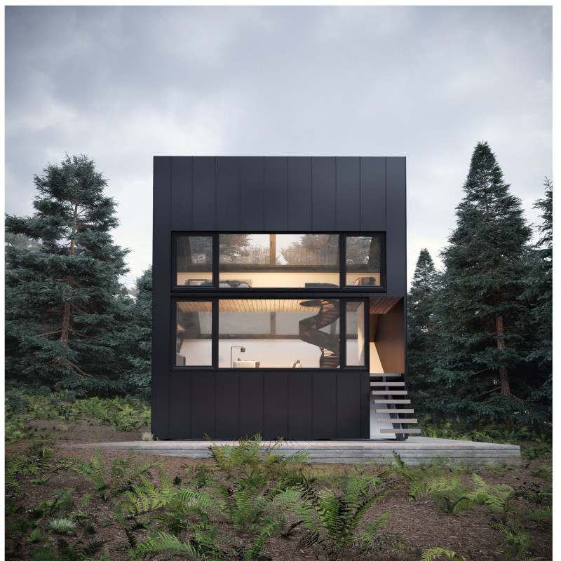 Skylit Tiny House Surrounded by Nature with Composting Features and Wooden Facade