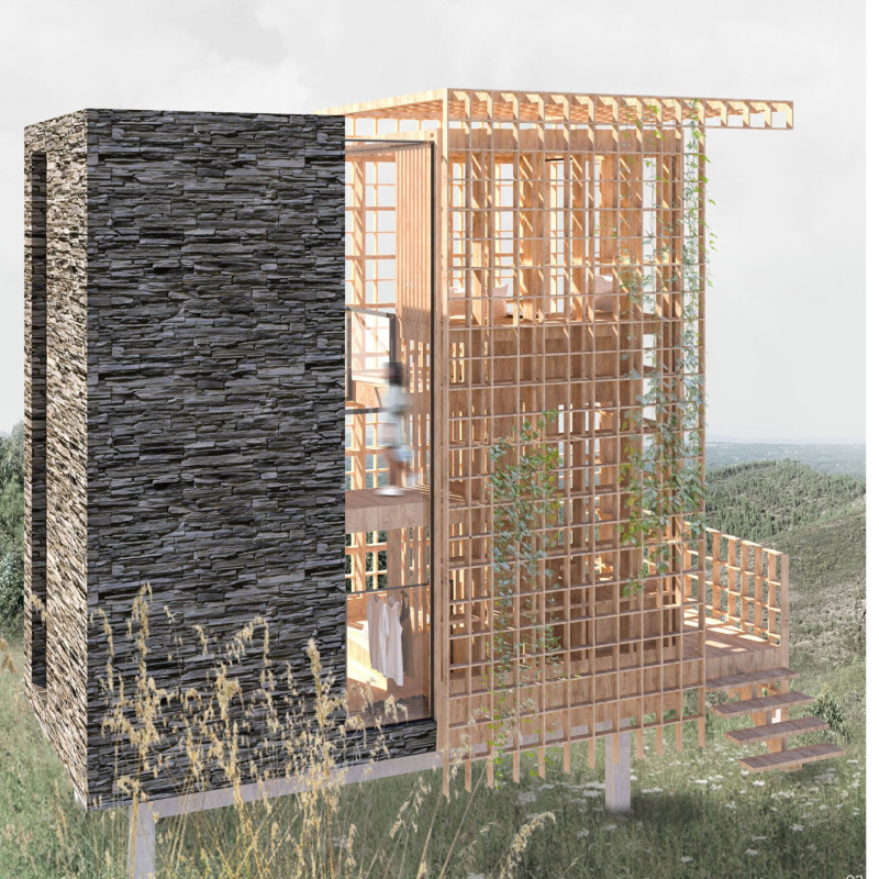 Suspended Living Spaces Integrated with Panoramic Glazing and Natural Wood Elements