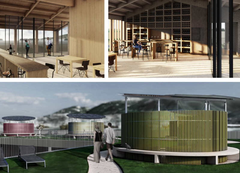 Cylindrical Guest Houses with Laminated Wood and Historical Brick Reuse